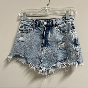 PACSUN Vintage‎ Wash High Rise Denim Shorts Size 25 Distressed Frayed Button